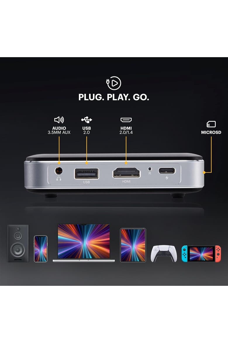Luma 150 Pico Projector, Rechargeable Ultra Mini Projector with Travel Case & Tripod, Alternate, color, Black