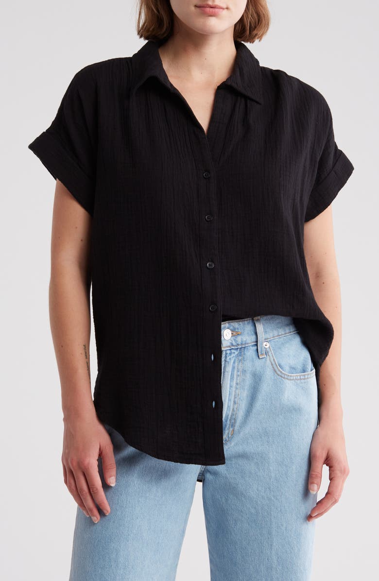 Caslon<sup>®</sup> Short Sleeve Cotton Gauze Button-Up Shirt, Main, color,