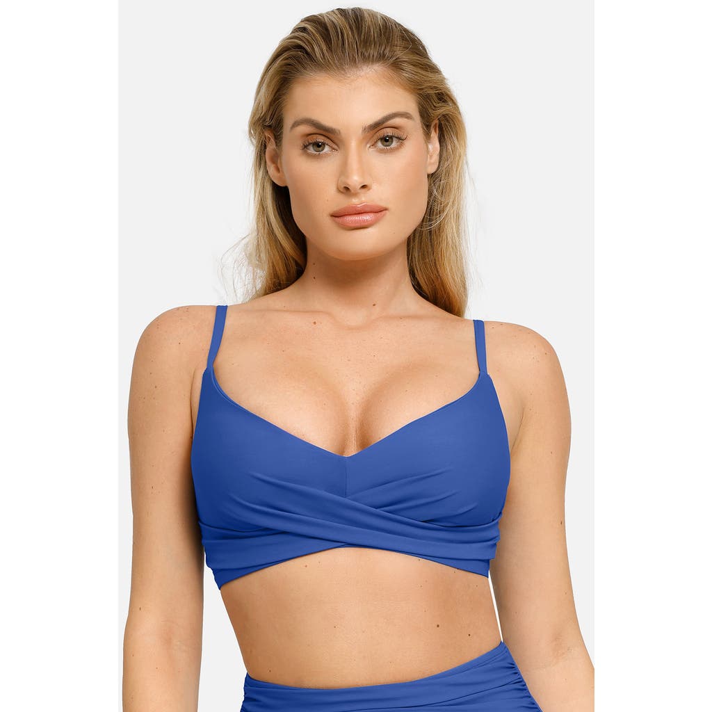 Popilush Shapewear Bust-enhancing Draped Bikini Top In Royal Blue