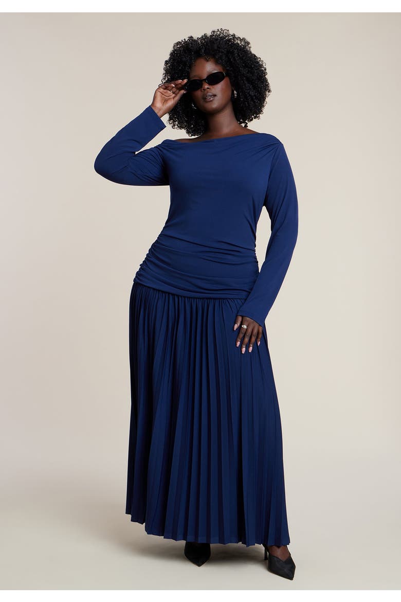 Long Sleeve Drop Waist Maxi Dress, Alternate, color, NAVY BLUE