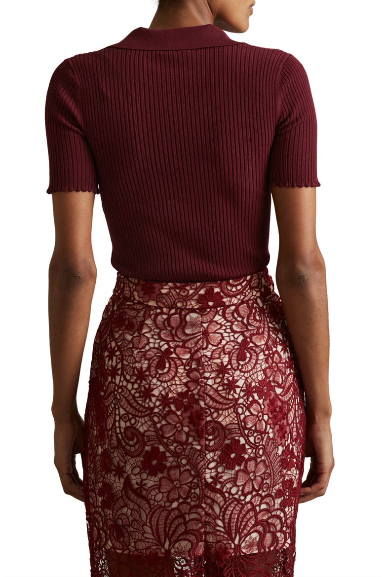 Lina Rib Cotton Blend Polo Sweater, Alternate, color, BURGUNDY