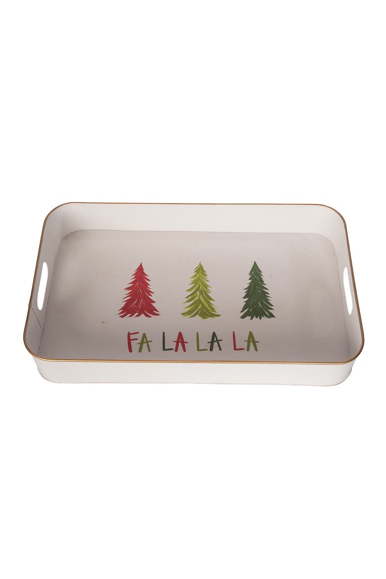 Metal Multi Trees Fa La La Tray Decorative Christmas Platter, Main, color, White