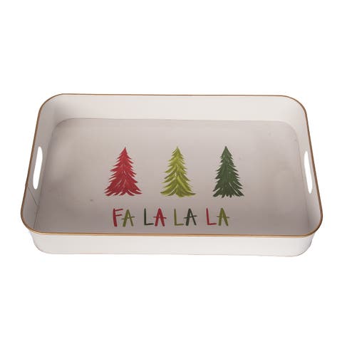 Metal Multi Trees Fa La La Tray Decorative Christmas Platter