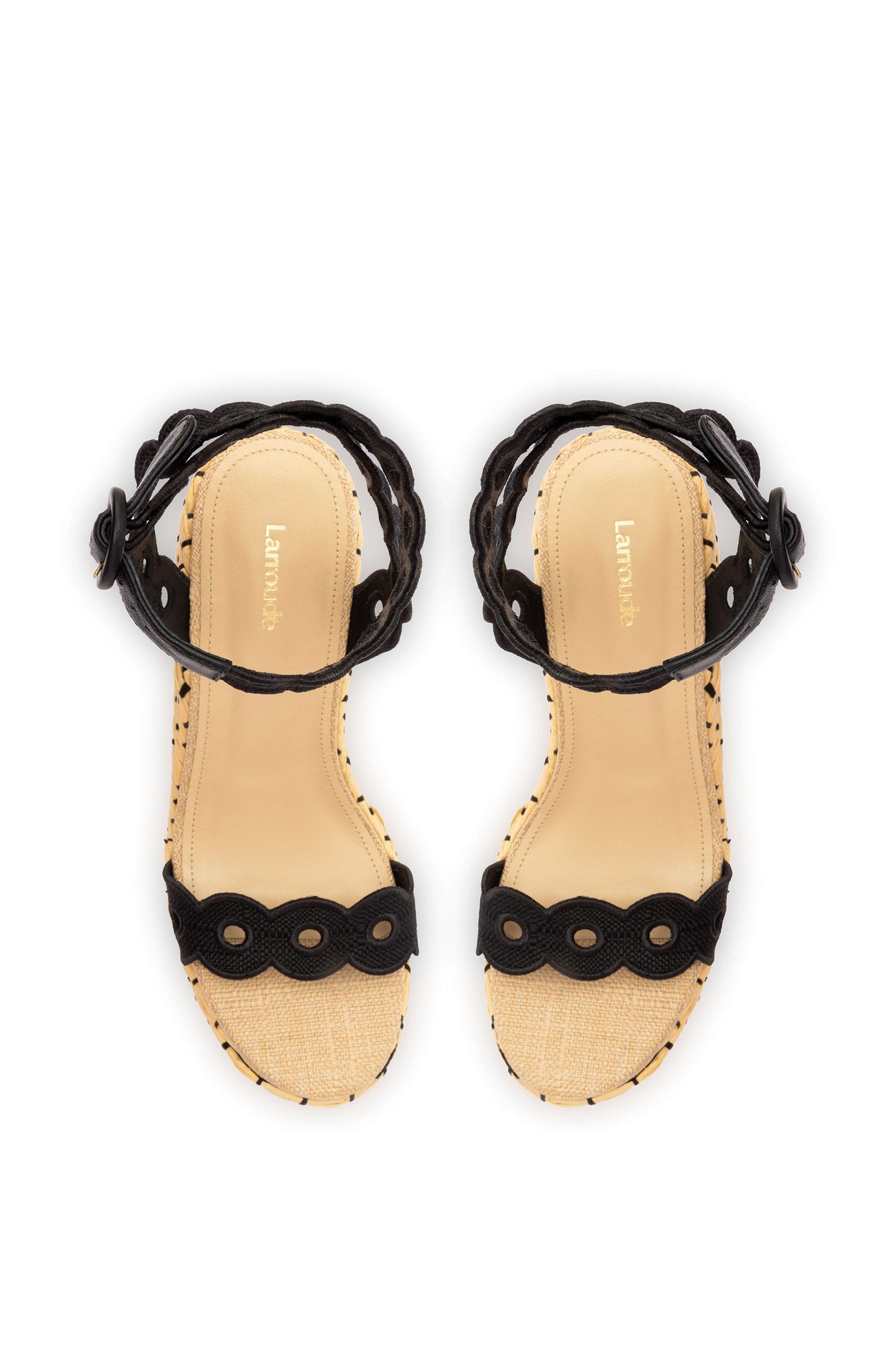 Larroudé Florence Broderie Wedge, Alternate, color, Black