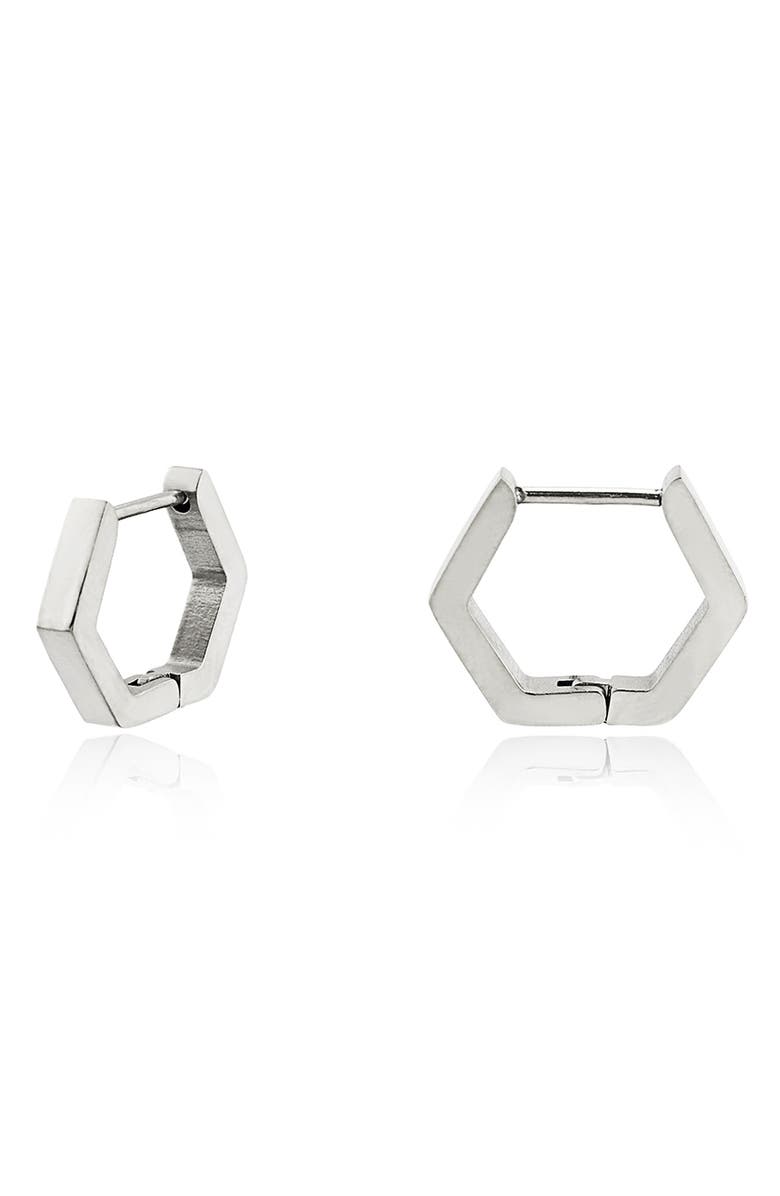 REBL Hexagon Huggie Hoop Earrings, Main, color,