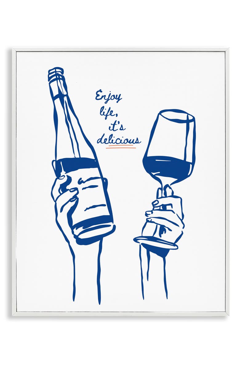 Stupell Industries Enjoy Life with Wine Framed Art Print, Main, color, Blue