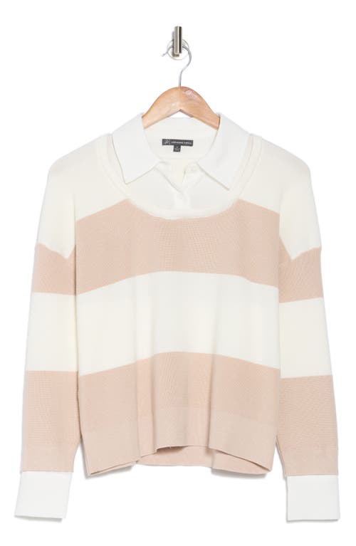 ADRIANNA PAPELL ADRIANNA PAPELL STRIPE MIXED MEDIA SWEATER