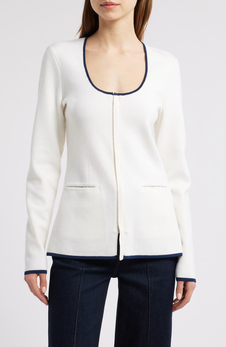 rag & bone Ella Front Zip Merino Wool Blend Cardigan, Main, color, White