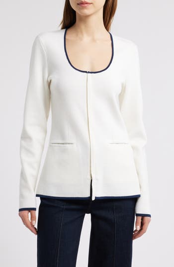 Rag & Bone Ella Front Zip Merino Wool Blend Cardigan In White