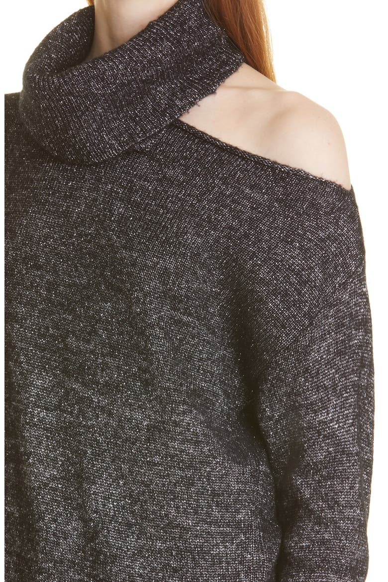 Raundi Cutout Shoulder Sweater, Alternate, color, BLACK W/ SILVER