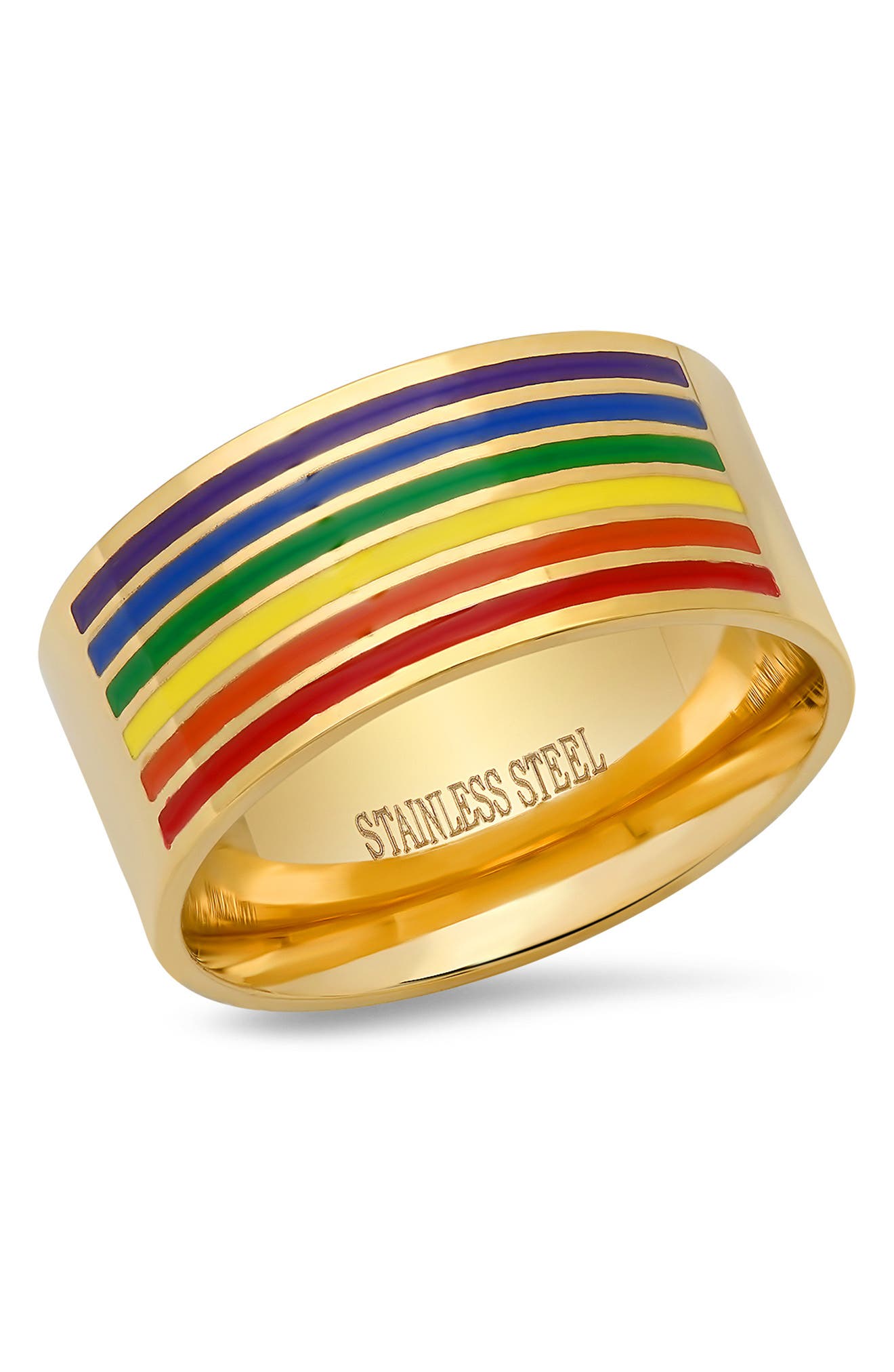 HMY JEWELRY 18K Gold Plated Stainless Steel Rainbow Ring