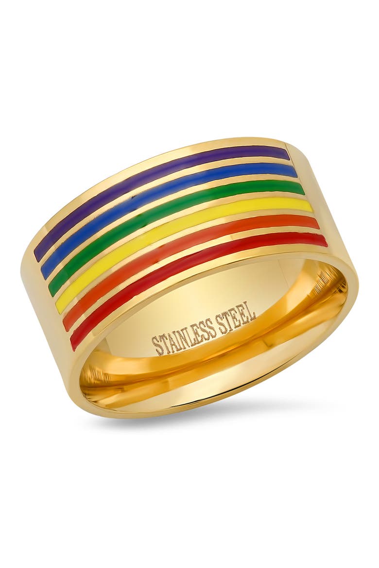 18K Gold Plated Stainless Steel Rainbow Ring, Main, color, MULTI / GOLD
