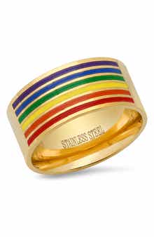 HMY JEWELRY 18K Gold Plated Stainless Steel Rainbow Ring
