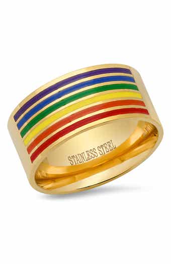 HMY JEWELRY 18K Gold Plated Stainless Steel Rainbow Ring