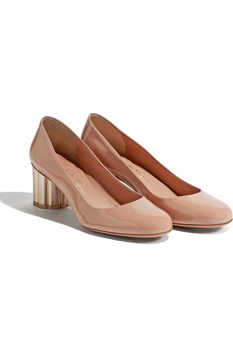 FERRAGAMO Salvatore Ferragamo Lucca Rounded Toe Flower Heel Pump, Main, color,