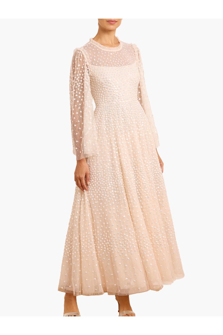Scatter Dot Round Neck Ankle Gown, Main, color, Cream