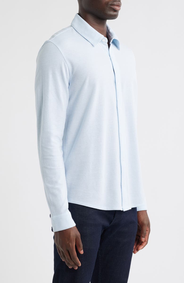 Vince Cotton Piqué Knit Button-Up Shirt, Alternate, color, Oxford Blue