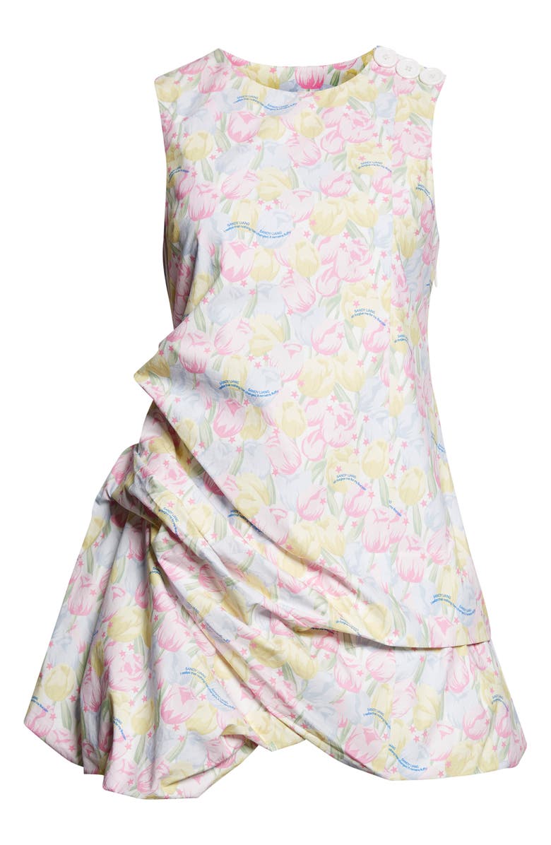 Sandy Liang Gingko Tulip Print Ruched Cotton Dress, Alternate, color, Pink Multi
