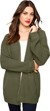 Roaman's Plus Size Waffle Knit Zip Front Relaxed Hoodie