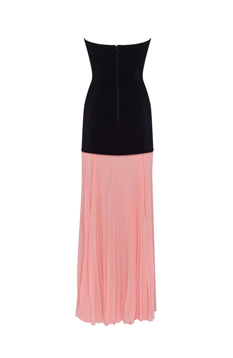 Milla Strapless Formal Occasion Maxi Dress with Pleated Skirt in Black & White, Alternate, color,