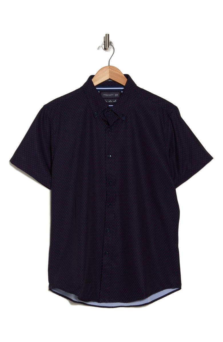 DENIM AND FLOWER Red Circle Tech Button-Up Shirt, Alternate, color, Navy