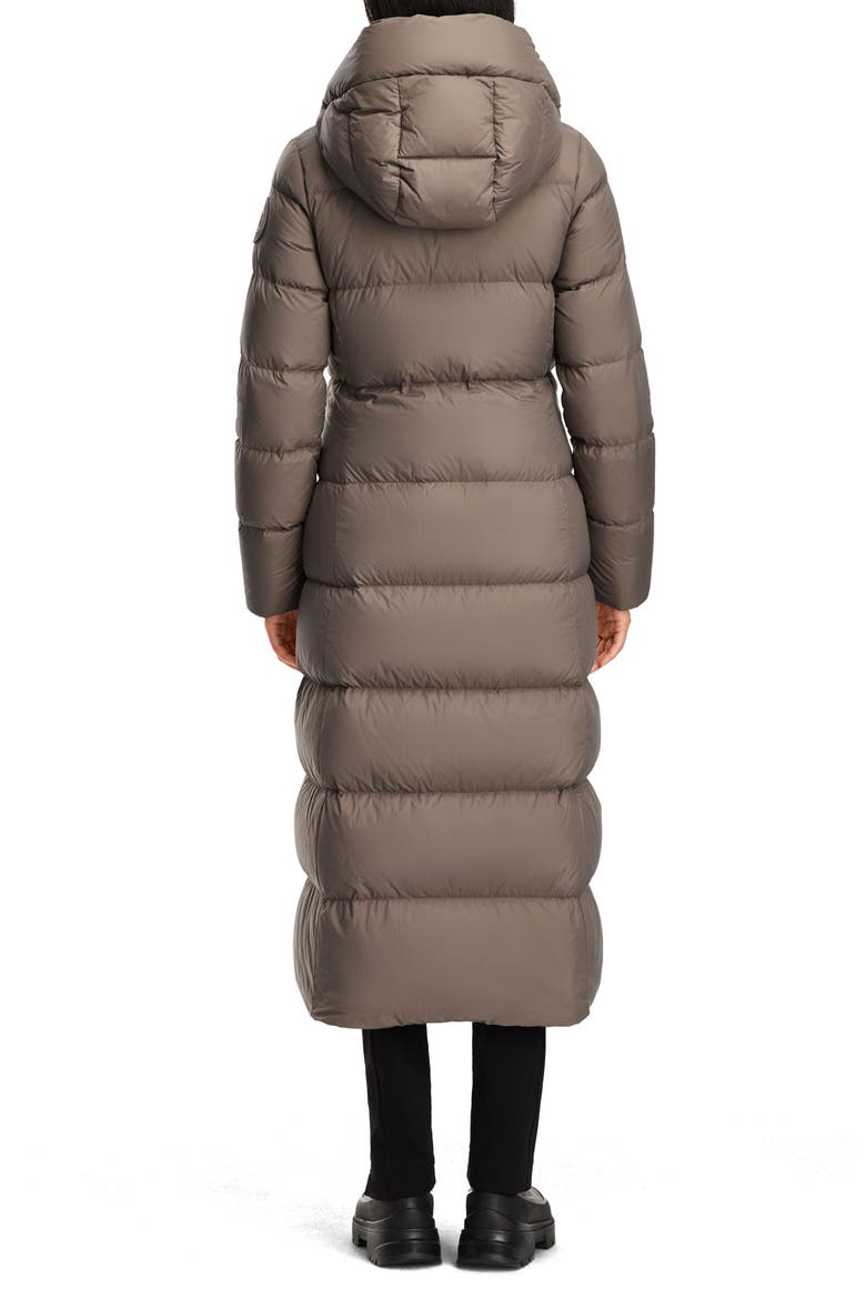 Mystique Tonal Label 750 Fill Power Down Long Puffer Coat, Alternate, color, TAUPE GREY
