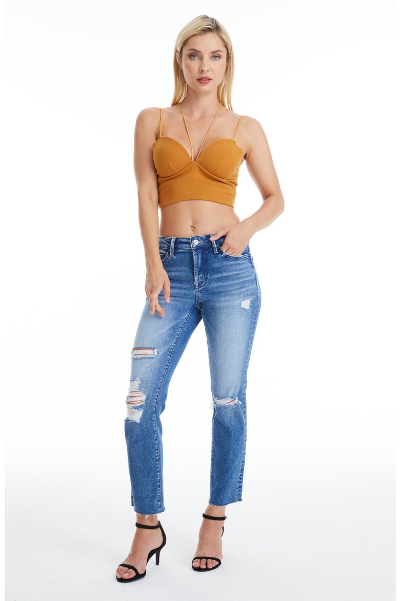 Raw Hem Ripped Straight Leg Jeans, Alternate, color, AMY BLUE
