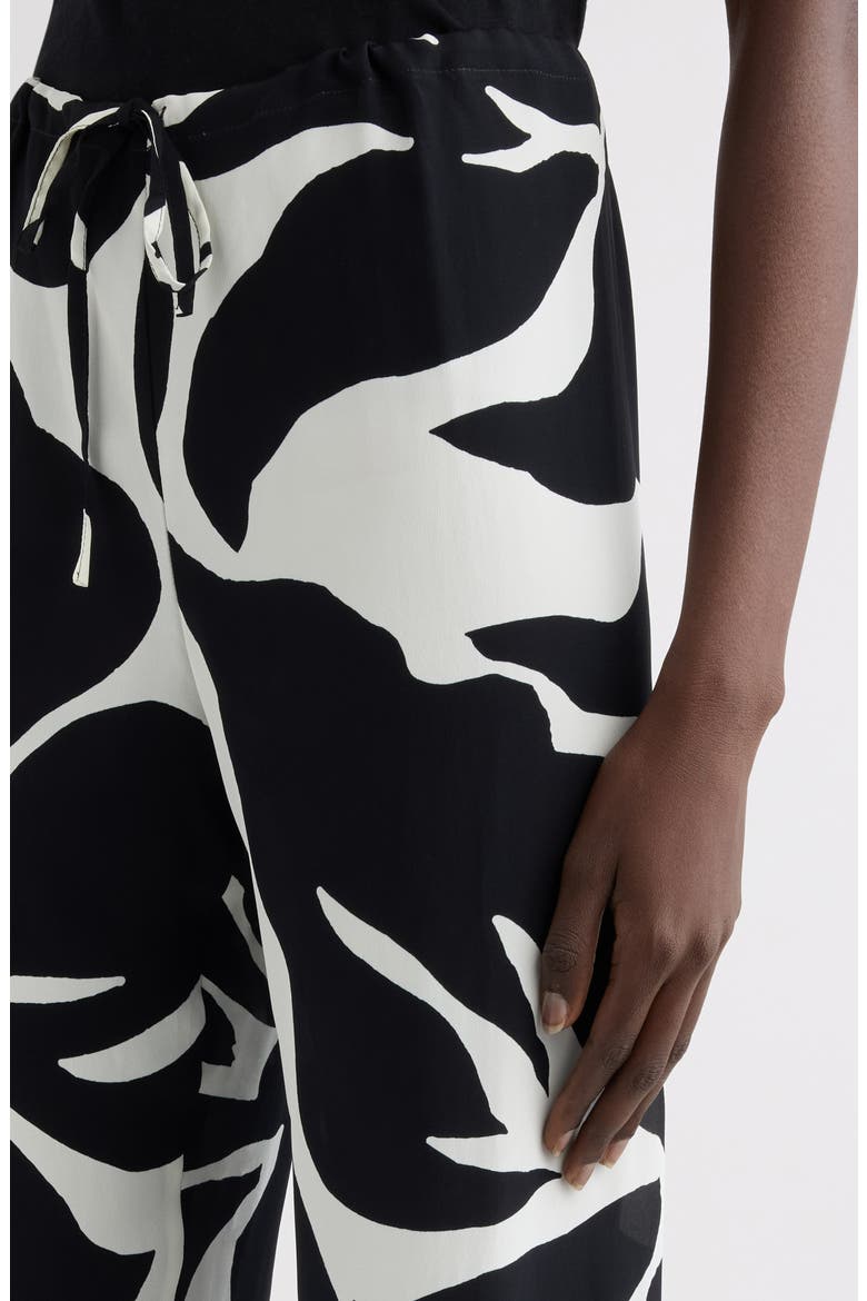 Pachas Giant Floral Print Cotton & Silk Drawstring Pants, Alternate, color, BLACK