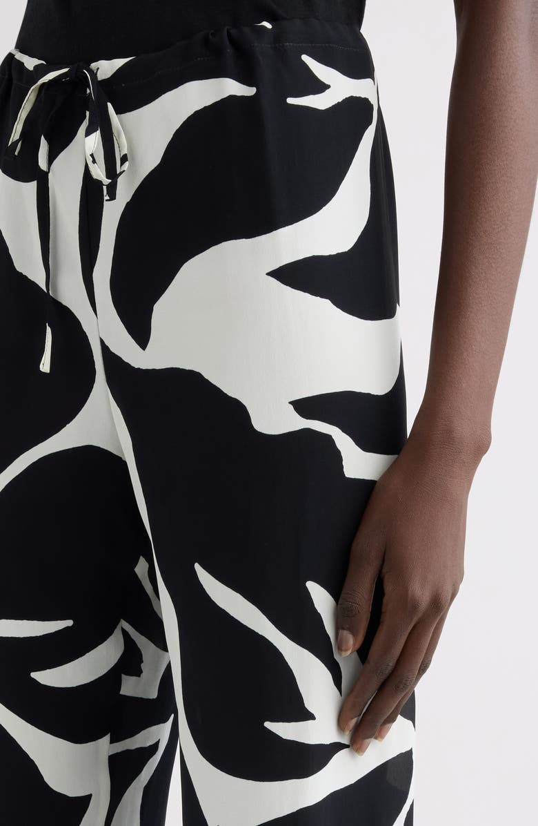 Dries Van Noten Pachas Giant Floral Print Cotton & Silk Drawstring Pants, Alternate, color, Black