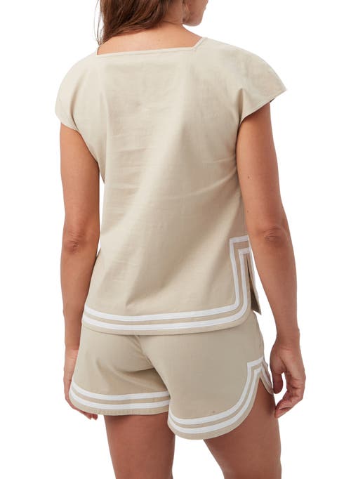 Trina Turk Valence Button Front Linen Top In Biarritz Beige