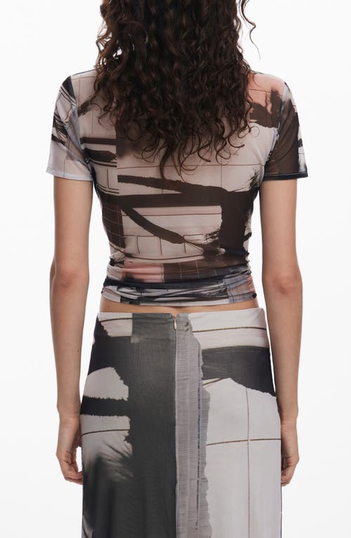 Desigual Abstract Print Mesh T-shirt In Black