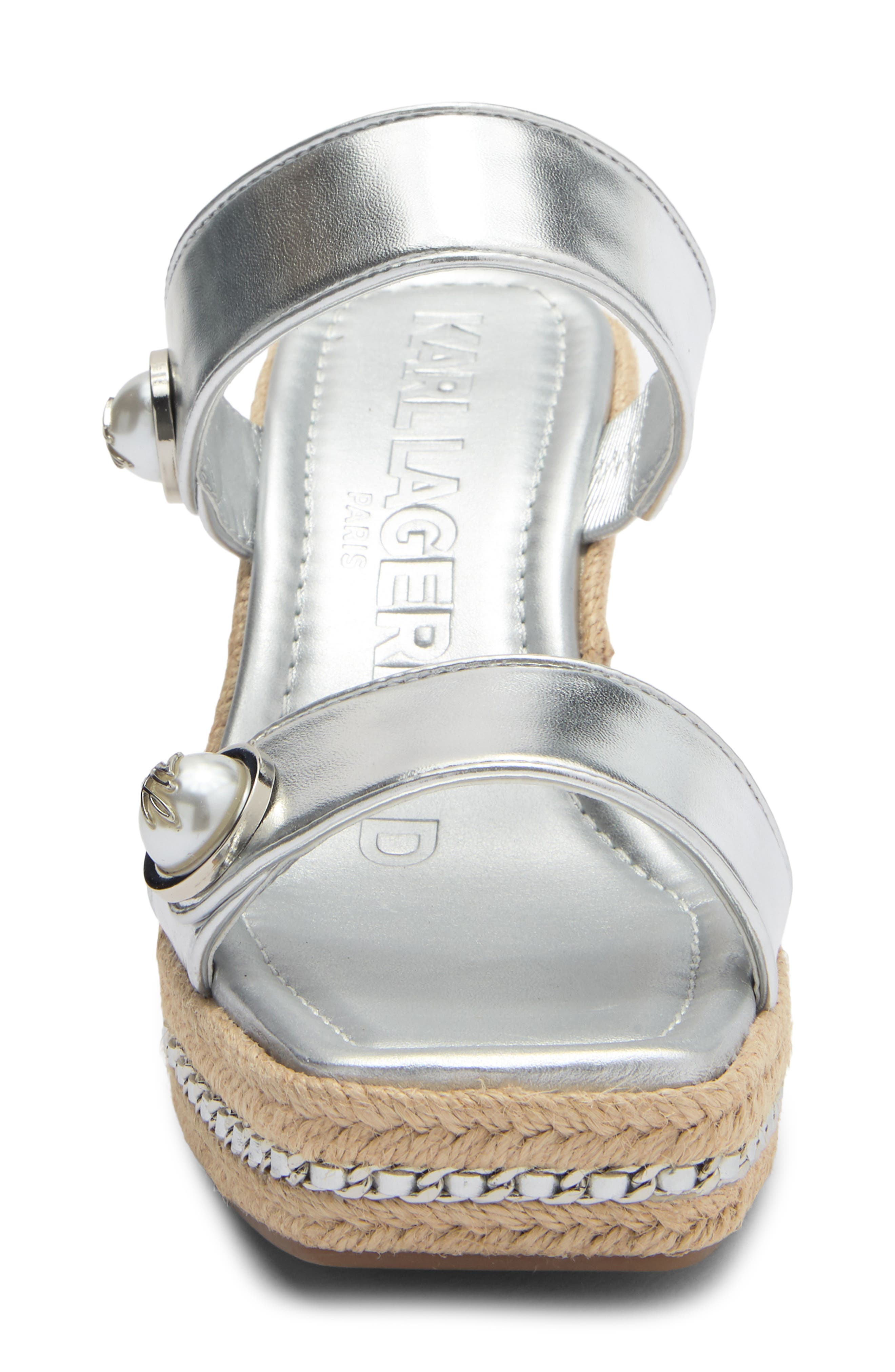 KARL LAGERFELD PARIS Carsen Wedge Espadrille Sandal, Alternate, color, Silver