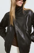 MANGO Oversized Funnel Neck Leather Jacket