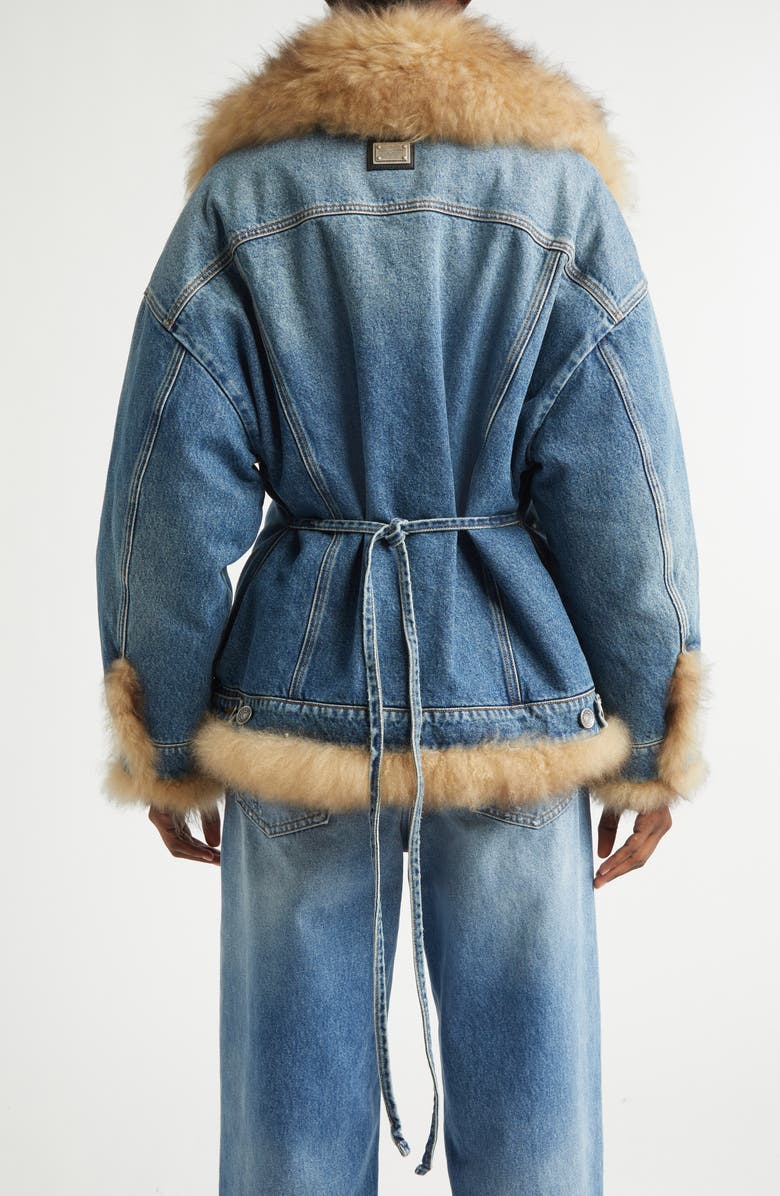 Dolce&Gabbana Genuine Shearling Lined Denim Trucker Jacket, Alternate, color, Variante Abbinata