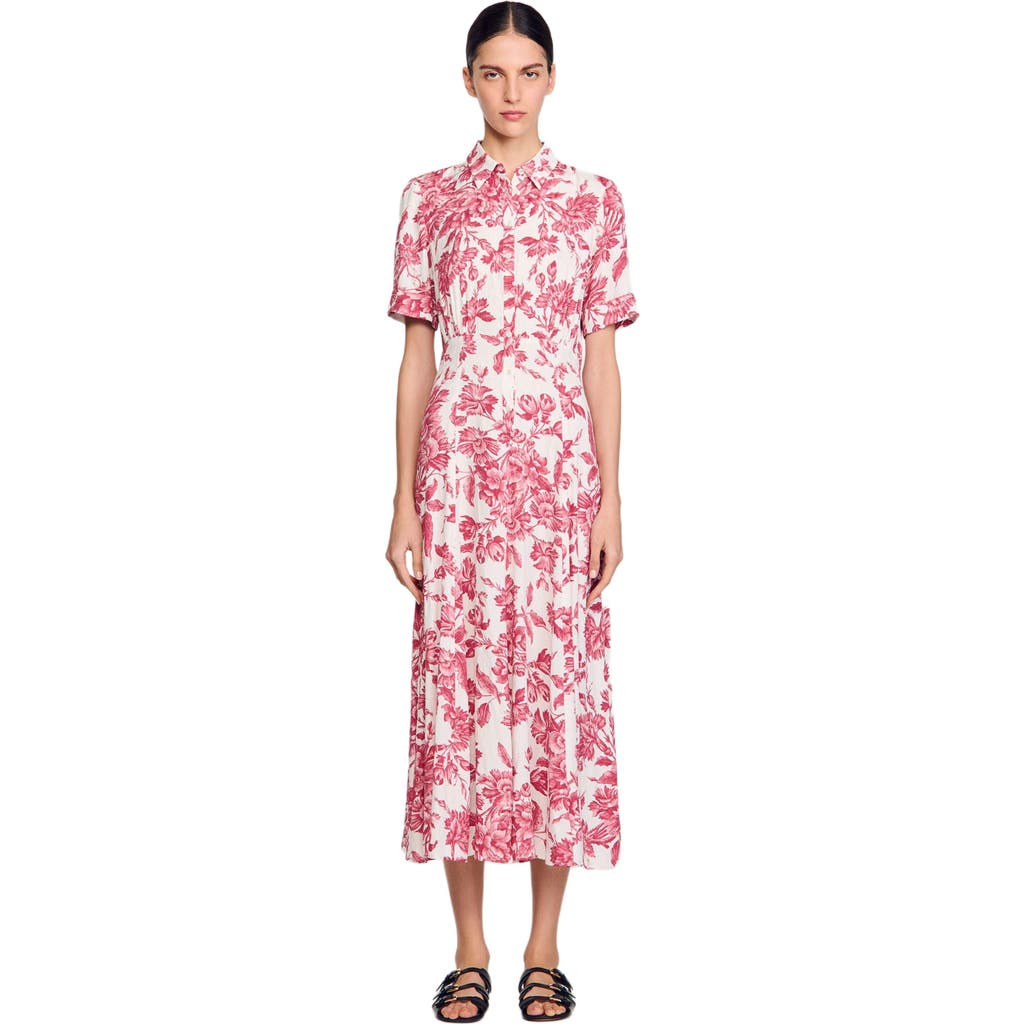 Sandro Floral Patterned Maxi Dress In White/red