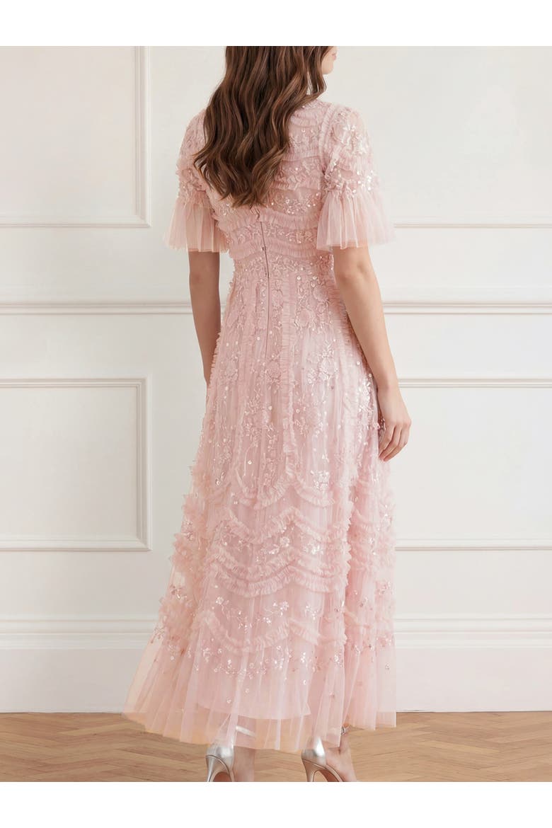 Gianna Ruffle Short Sleeve Maxi Gown, Alternate, color, Shell