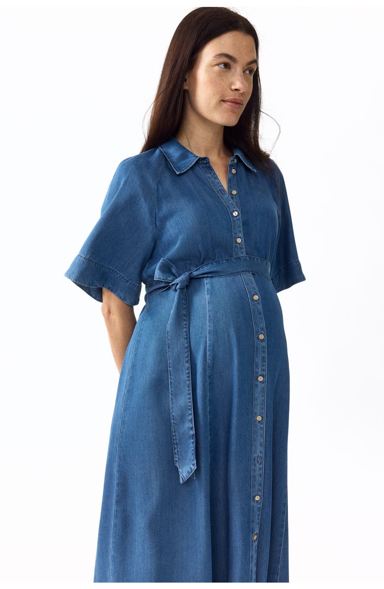 H&M Mama tie-belt denim dress, Alternate, color, Denim Blue