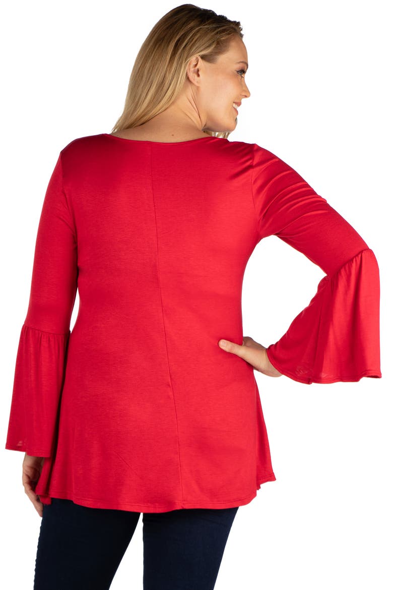 Plus Size Long Bell Sleeve Flared  Tunic Top, Alternate, color, Red