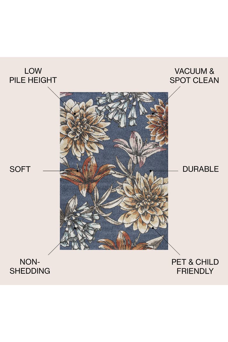 Giglio Modern Botanical Flower Area Rug, Alternate, color, Blue/Orange/Cream