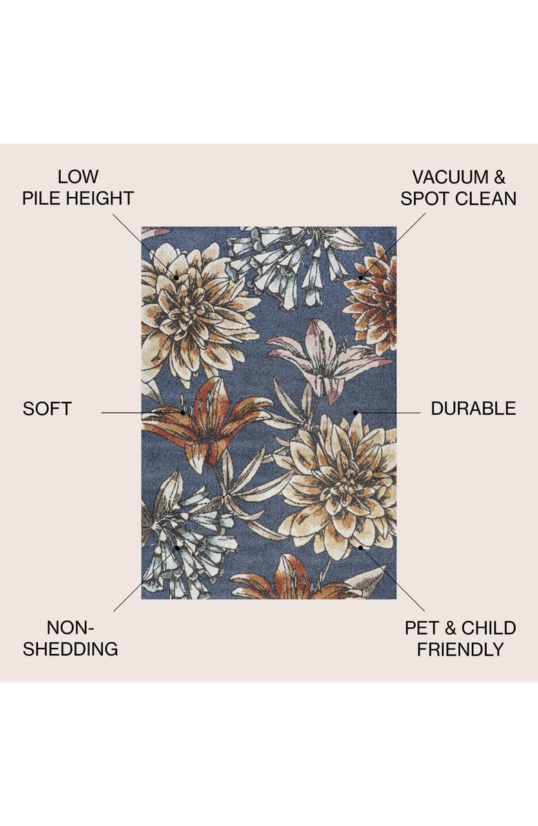 JONATHAN Y Giglio Modern Botanical Flower Area Rug, Alternate, color, Blue/Orange/Cream