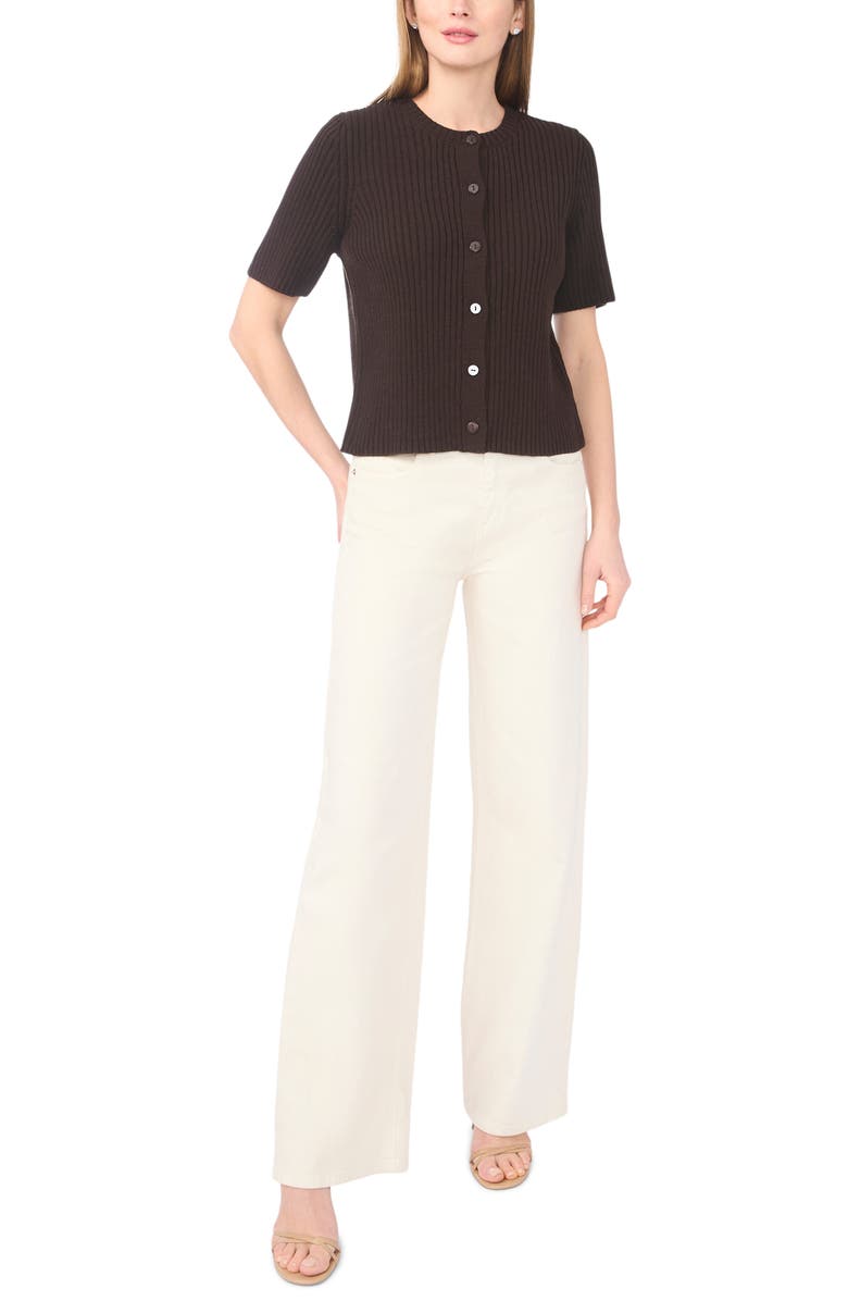 Halogen<sup>®</sup> Ribbed Short Sleeve Cardigan, Alternate, color, Chocolate