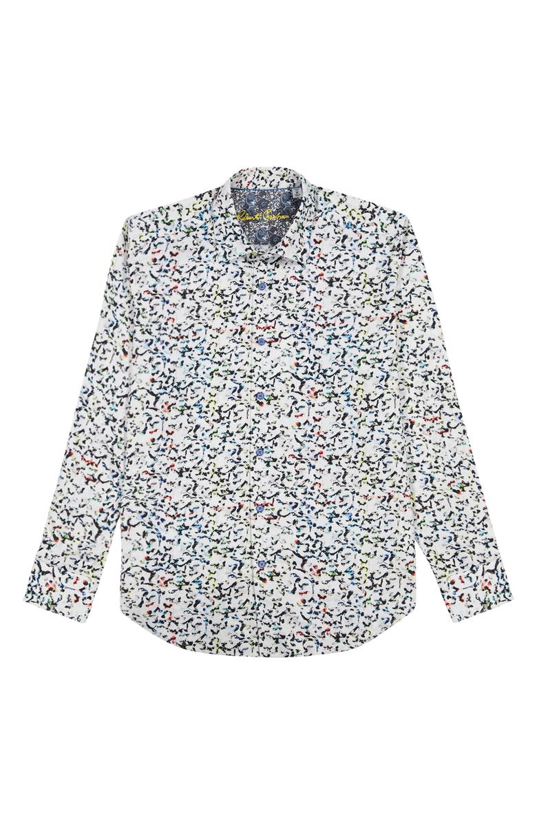Robert Graham Lazlo Abstract Print Stretch Cotton Button-Up Shirt, Alternate, color, White Multi