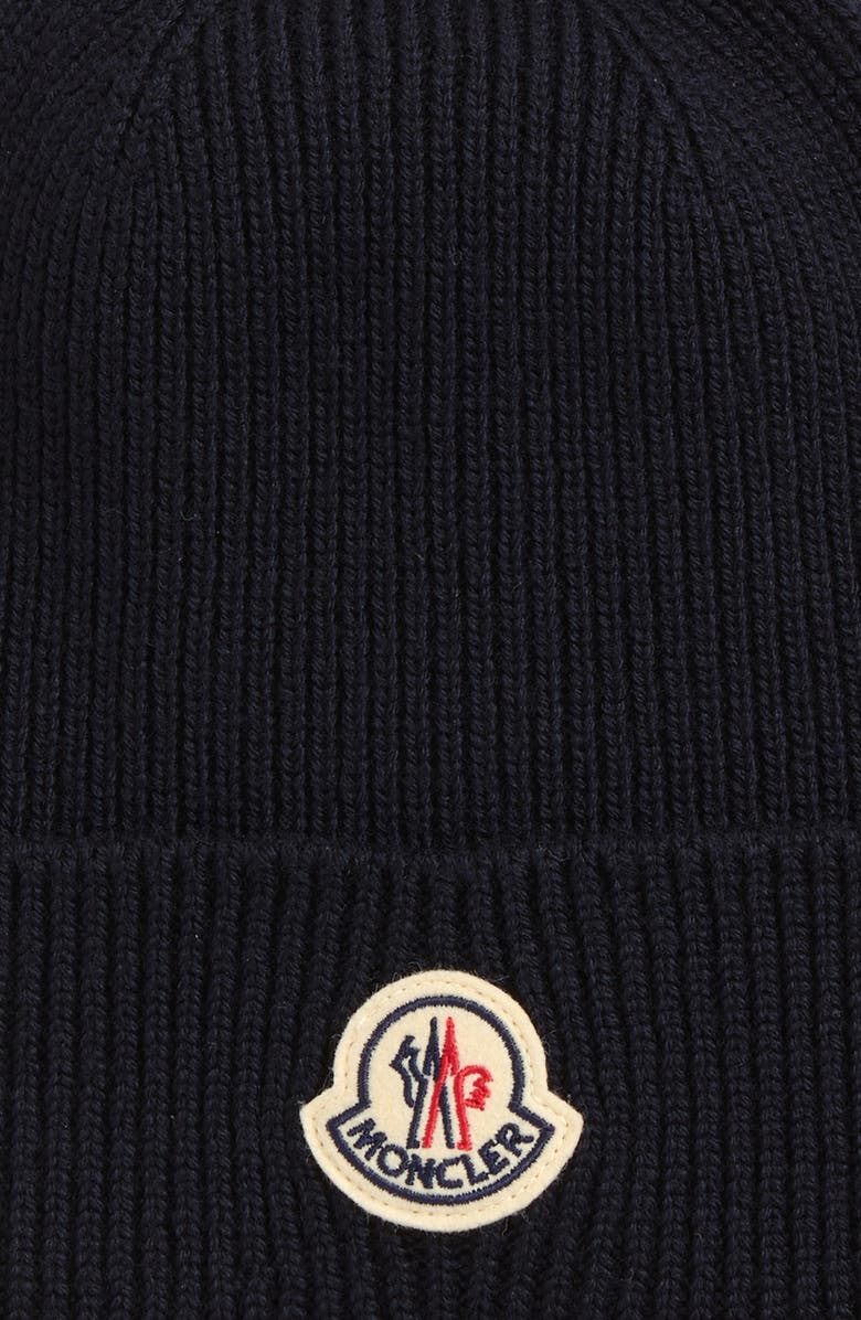 Moncler Virgin Wool Rib Beanie, Alternate, color, Navy