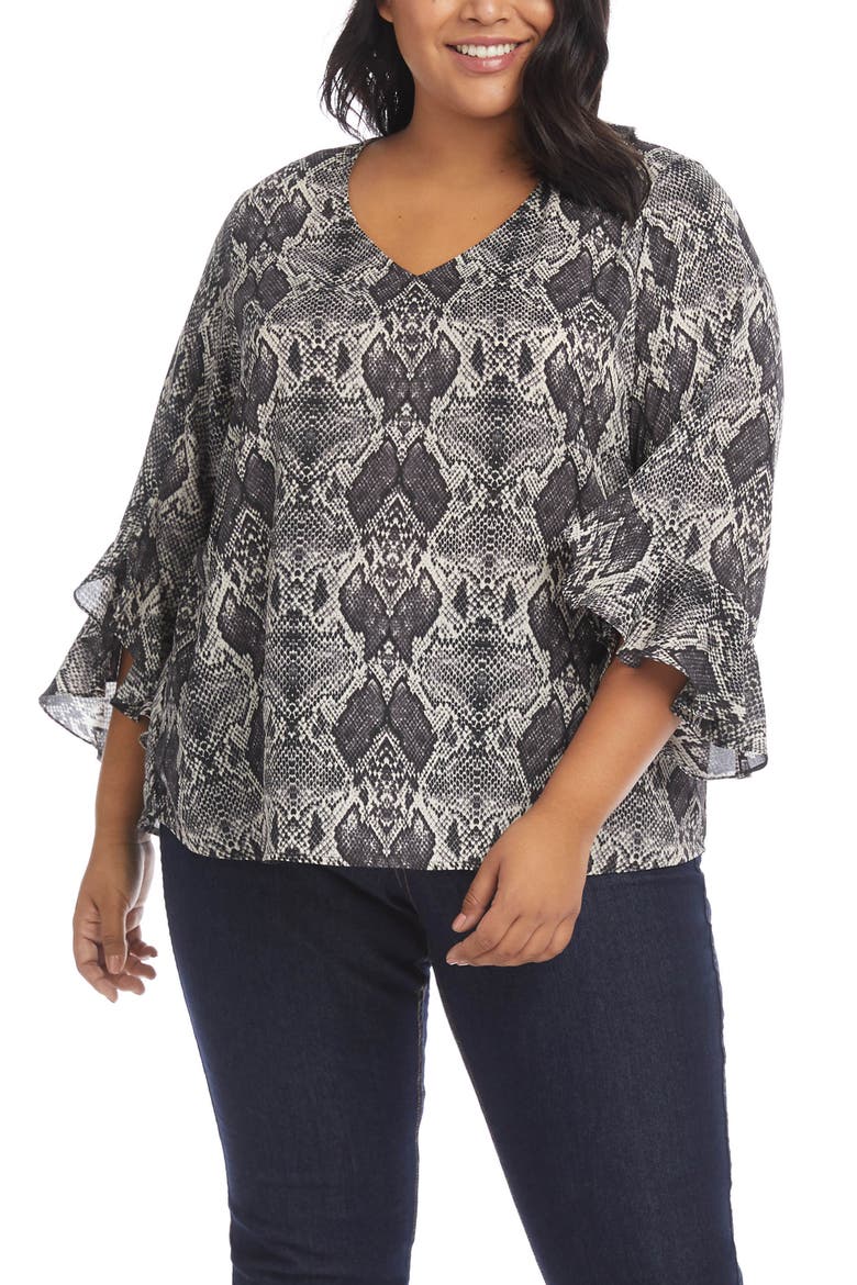 Snake Ruffle Chiffon Top, Main, color, PRT