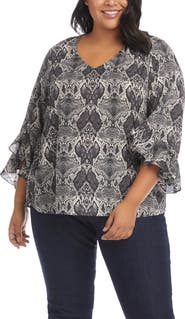 Karen Kane Snake Ruffle Chiffon Top