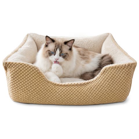 Essential Pineapple Velvet Square Cuddler Pet Bed