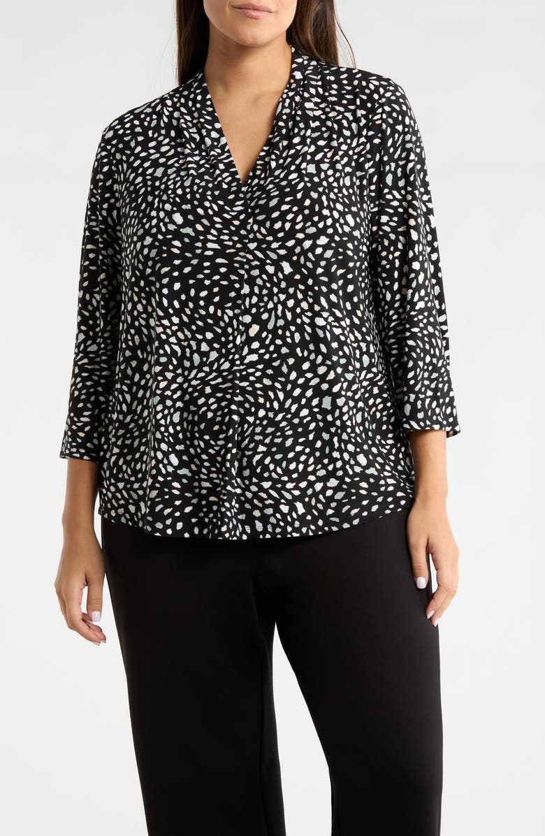 AK ANNE KLEIN Print Pleat Three-Quarter Sleeve Top, Main, color, Anne Black Multi