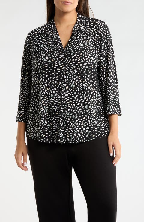 Print Pleat Three-Quarter Sleeve Top (Plus)