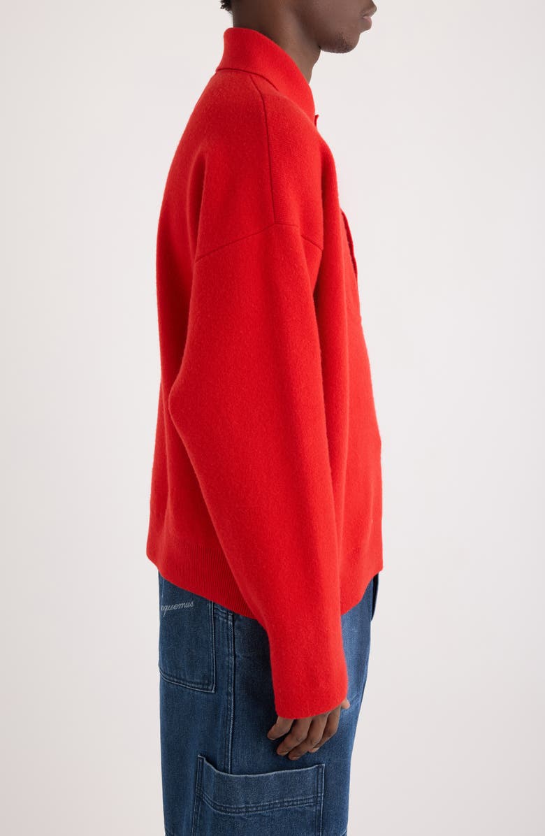 Jacquemus La Maille Vareuse Pallone Merino Wool & Cashmere Polo Sweater, Alternate, color, Red