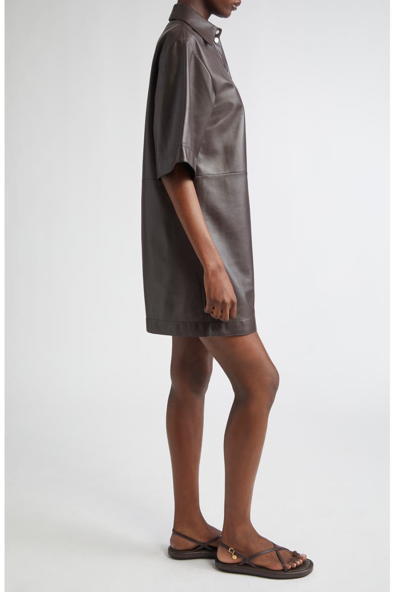 Elbow Sleeve Lambskin Leather Shirtdress, Alternate, color, CHOCOLATE